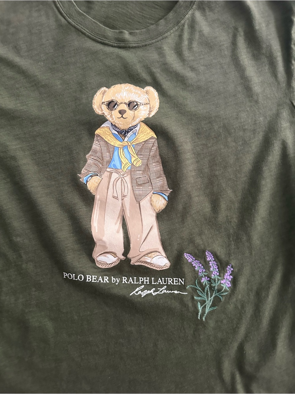 Polo by Ralph Lauren Olive Green Polo Bear Tee with Lavender Detail - Picture 3 of 6